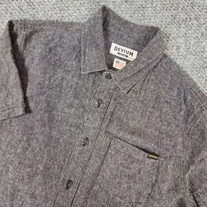Devium Mens XL Short Sleeve Button Down Shirt Charcoal Grey Linen Blend Made USA